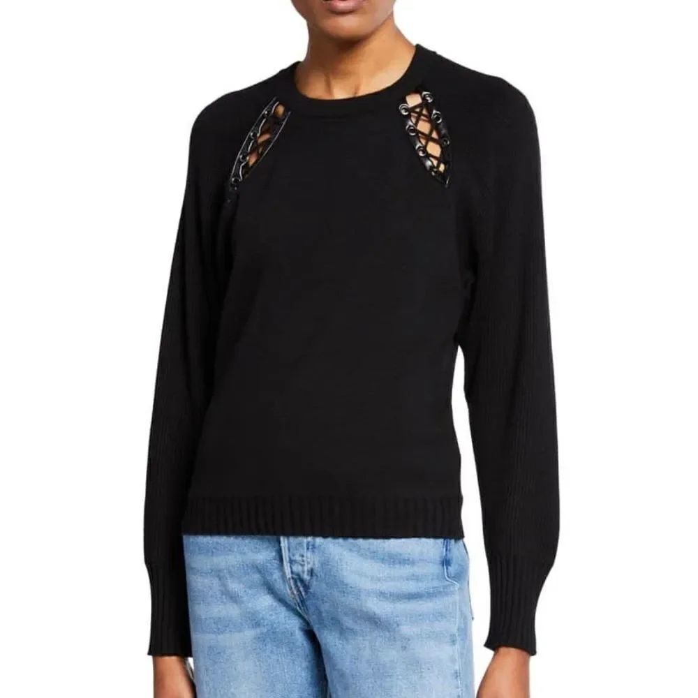 Ramy Brook Georgia Lace-Up Cutout Pullover Sweater